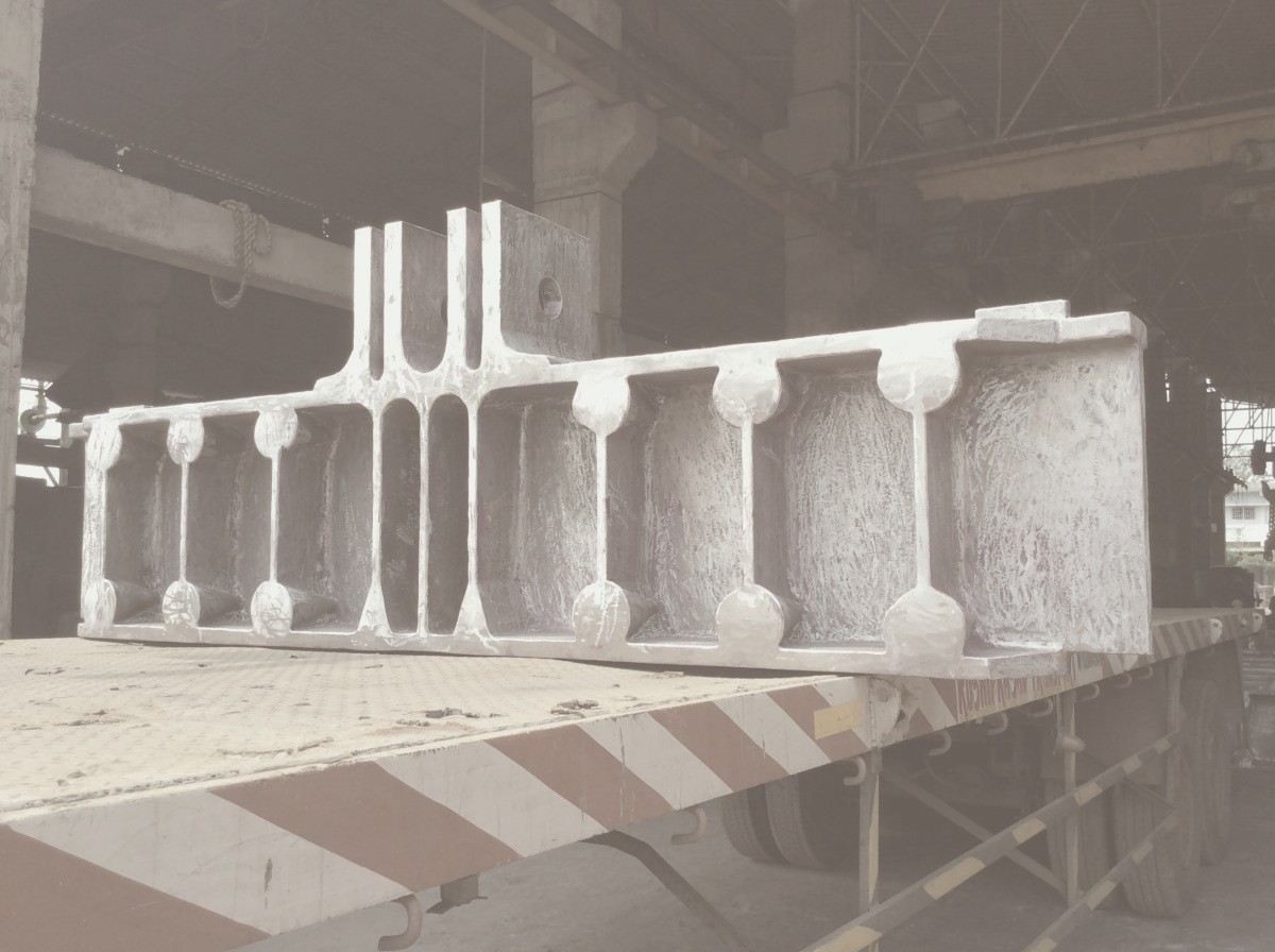 Heavy casting, loaded for dispatch, at the Ni-Chrome works